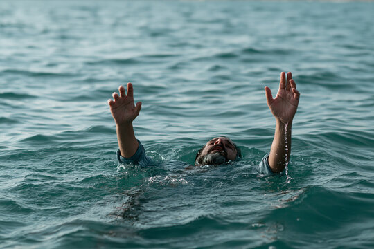 Person struggling in water during daylight