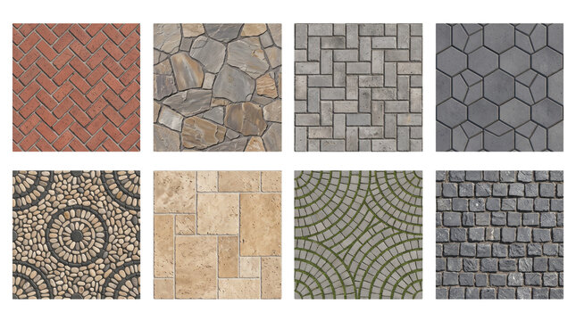 Decorative Pathway Paving Patterns and Textures Collection isolated on white background