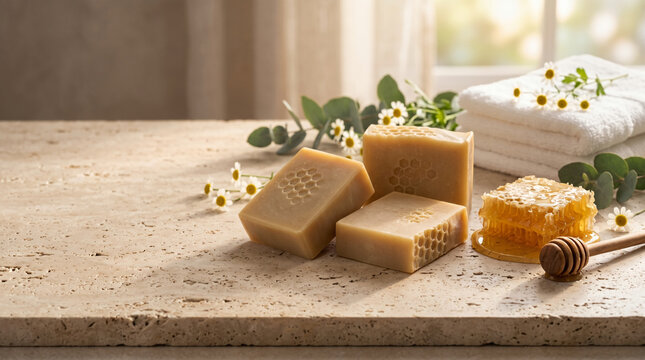 Handcrafted Honey and Beeswax Soap with Natural Honeycomb.