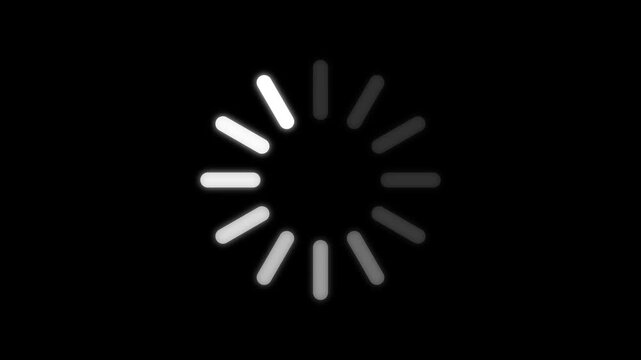 White circular loading spinner buffering icon on black background