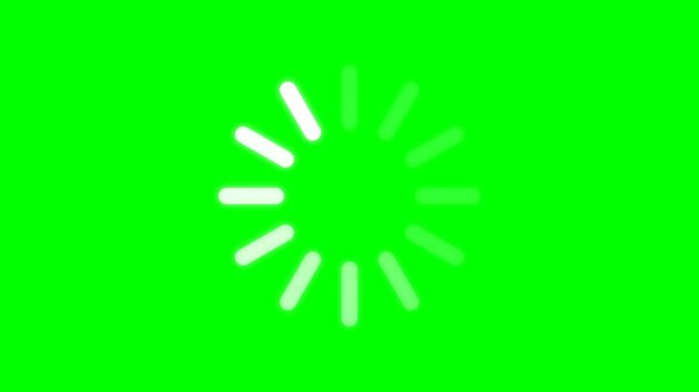 White circular loading spinner buffering icon on green screen