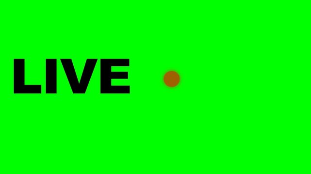 Black live broadcast text sign with blinking red dot on green screen