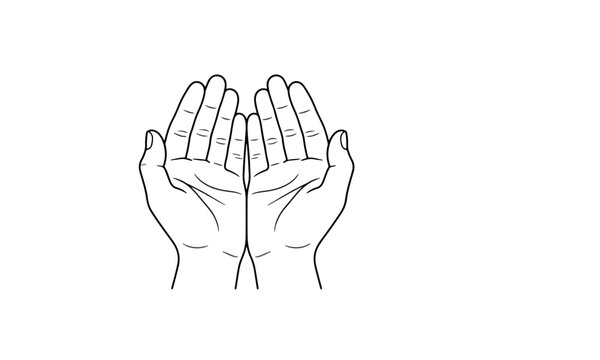 Praying hands gesture line art illustration