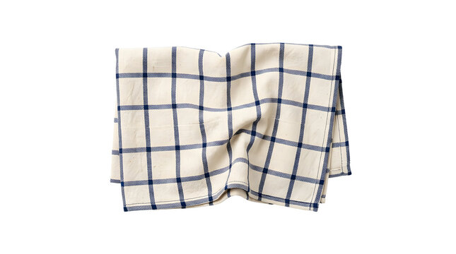 Folded checkered napkin with blue grid pattern for tabletop.