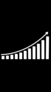 Business graph success animation with up arrow icon. Digital business bar chart animation with steadily rising arrow and dotted trend line. Illustrating strong revenue growth, financial success 4k