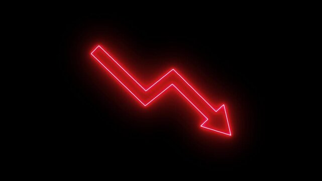 Neon line Down business graph loss project. 4k Business graph. loss graph direction. damage business graph. down business graph icon. business or finance concept icon animation.