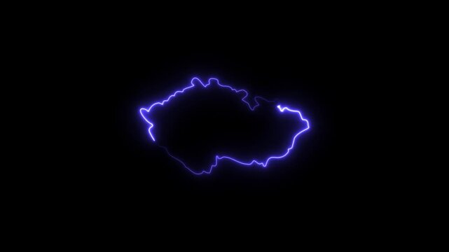 Czech republic map outline with glowing neon blue light effect on black background, czechia
