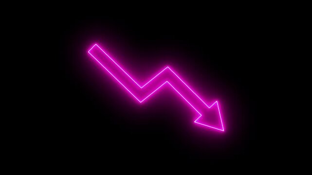 Red neon sign financial bar chart falling with downward arrow. Illustrating stock market crash, business loss, economic recession, financial decline, and negative investment trend. 4k motion videos