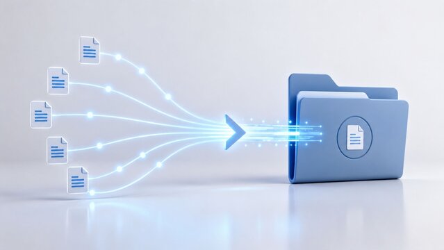 Swift Digital Data Migration and Efficient File Organization into a Secure 3D Blue Folder Icon