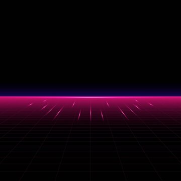 LEVEL UP icon pixel art 8 bit. Retro Futurism Sci-Fi Background. glowing neon grid and stars from vintage arcade computer games
