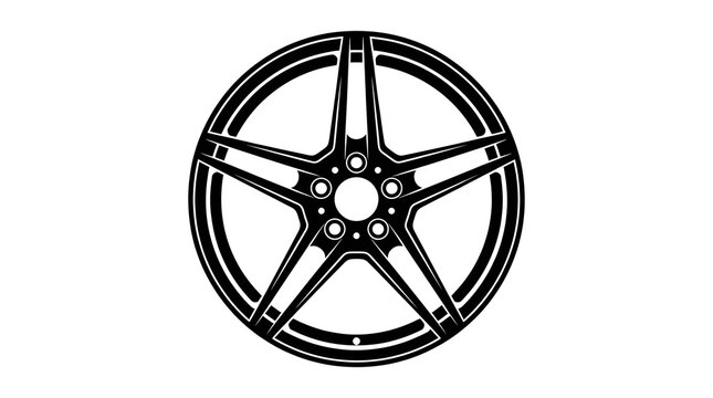 Black and white vector illustration of a sporty 5-spoke car alloy wheel rim. Perfect for automotive design, tuning, and garage logos