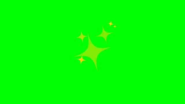 Yellow sparkling star vector element glows dynamically against a seamless chroma key green backdrop.