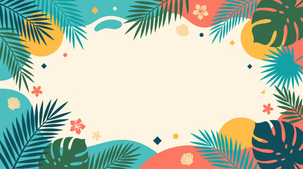 Naklejka premium Tropical Palm Leaf Frame Flat Vector Summer Background with Copy Space