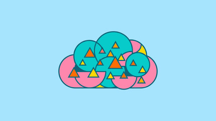 Fototapeta premium Digital Connection Network Cloud with Geometric Shapes Representing Innovation and Future Tech