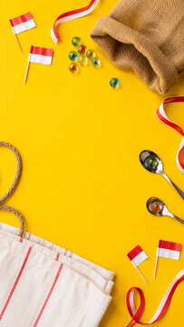 Indonesian Independence Day flat lay with red white decor