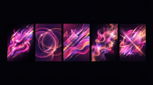 Vibrant abstract digital art with glowing neon swirls and futuristic energy patterns in deep purple tones