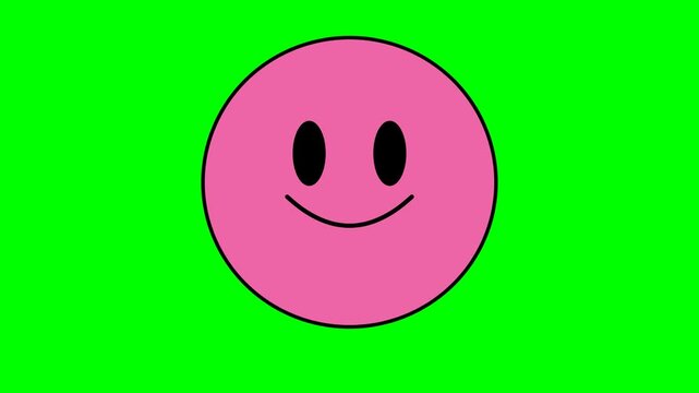 Pink happy face symbol displaying a simple cheerful smile sits on a bright green chroma key canvas.