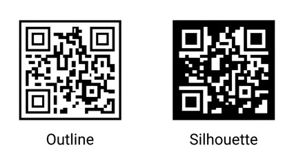Fototapeta premium QR Code Outline and Silhouette: Two QR codes are displayed, one as a clean outline and the other as a solid silhouette, representing digital information and data scanning.