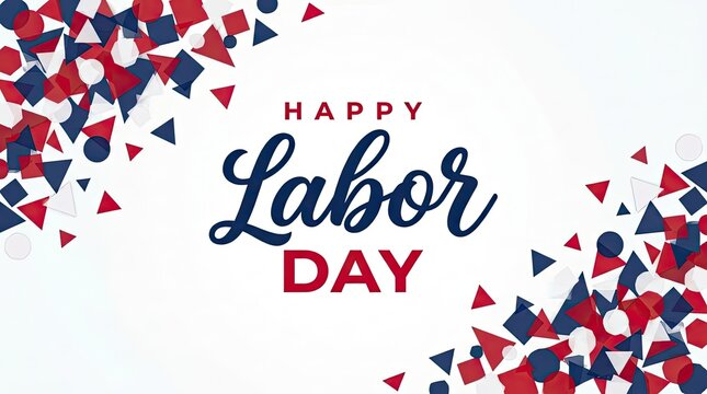 Festive happy labor day greeting card background with colorful confetti and elegant typography for national holiday celebration