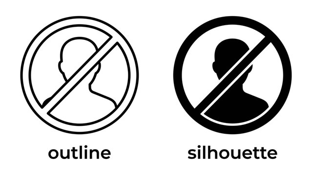 No Entry Sign: Two clear symbols, an outline and a silhouette, depict a prohibition sign, indicating restricted access or a banned area. Symbolizing restriction or a stop