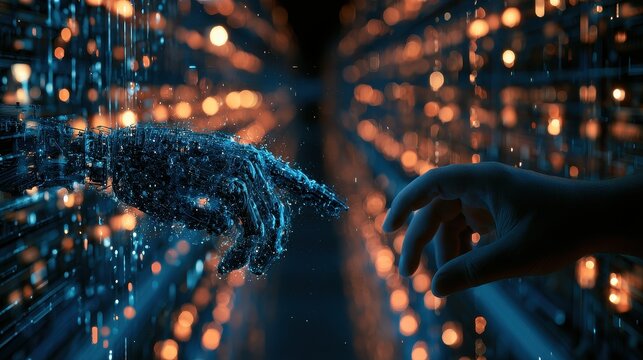 Artificial intelligence powered fintech automation machine learning fraud detection digital transformation focus on innovation ecosystem theme futuristic Manipulation AI data center backdrop.