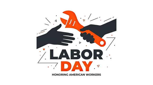 Creative labor day illustration featuring a wrench held by a hand to celebrate hard work and industry