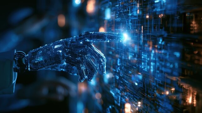 Artificial intelligence powered fintech automation machine learning fraud detection digital transformation focus on innovation ecosystem theme futuristic Manipulation AI data center backdrop.