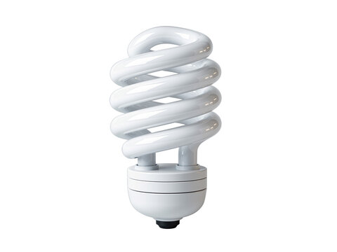 Energy efficient spiral fluorescent light bulb saving electricity, isolated on transparent background