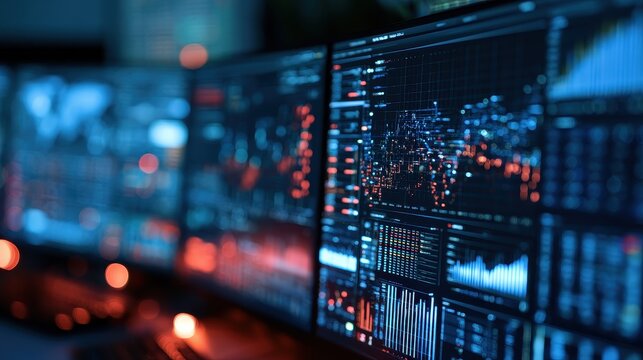 Big data visualization real time intelligence predictive modeling enterprise decision making digital innovation close up analytics revolution theme ethereal Overlay immersive holographic control room.