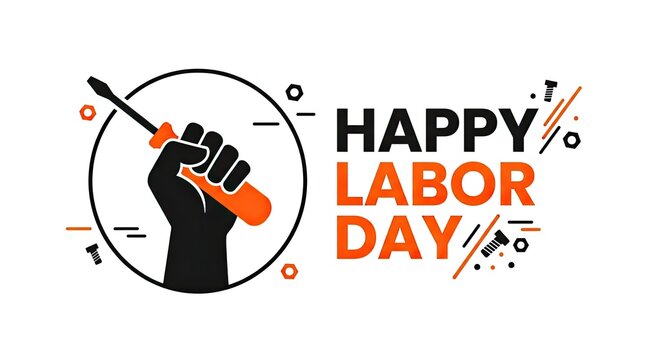A creative illustration featuring a raised fist holding a screwdriver celebrating the annual american labor day holiday