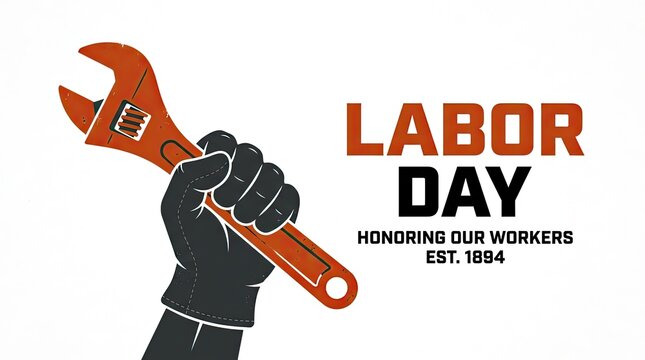 A conceptual illustration featuring a gloved hand holding a wrench to celebrate the american labor day holiday