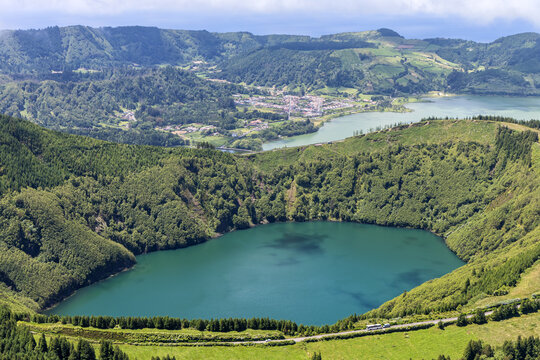 Azores Sete Cidades on Sao Miguel island volcanic lake in Portugal