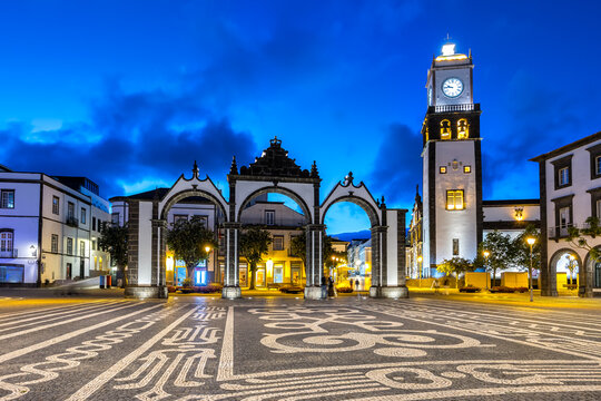 Ponta Delgada Portas da Cidade gate to the city on Azores island Sao Miguel in Portugal