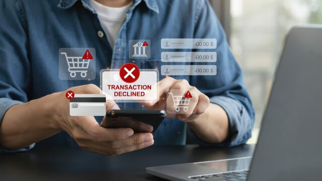 Transaction declined on smartphone payment failure concept