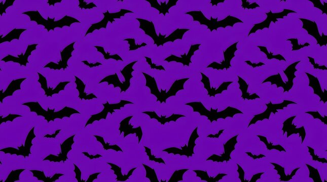 Seamless pattern with black bats on purple background