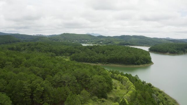 4k Drone footage.  Mountains and Lakes of Da Lat Vietnam