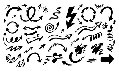 Obraz premium Hand Drawn Black Brush Arrow Collection on White Background