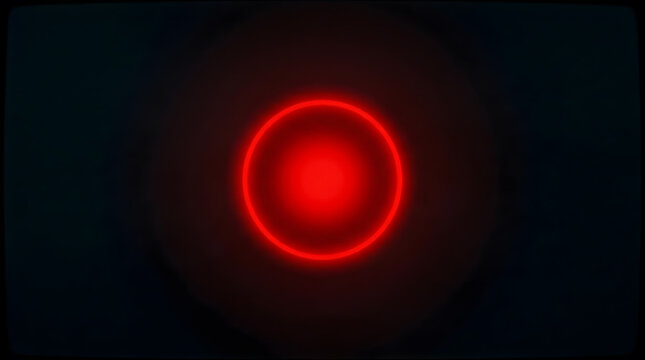 Abstract glowing red circle on dark background with subtle light flares