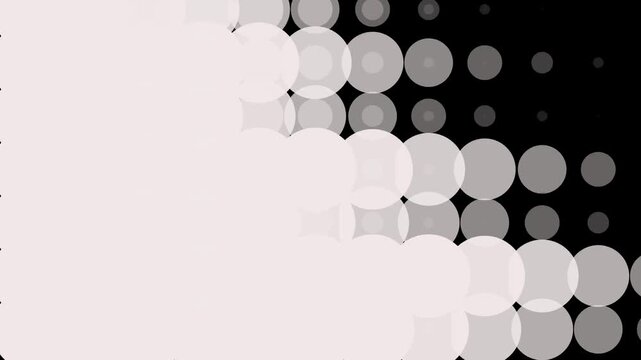 Diagonal  Bubbles Transition with Expanding Circles Wipe . Translucent White Dots Sweep Diagonally Across A Black Background, Smooth Full-Screen Transparent Bubble Reveal Animation.