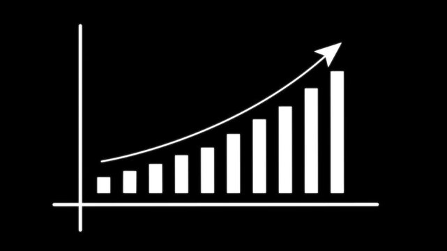 Animated footage of statistics bar growth with upward arrow - finance bar graph rising up, increase progress economic chart, graph, motion graphic..