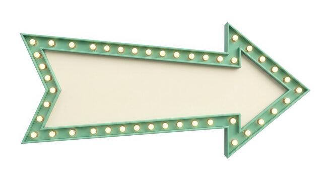 Large retro style arrow shaped sign with glowing light bulbs, isolated on a generated using ai