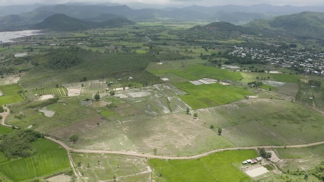 4k Drone Footage - Rice Farms, Mountains, and Lakes of the Central Highlands of Vietnam.  