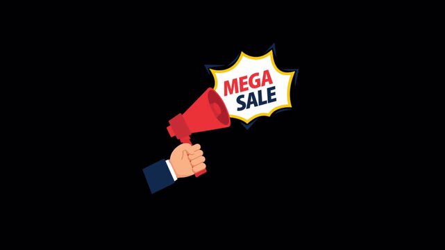 Hand Holding Megaphone with Mega Sale Announcement - Transparent