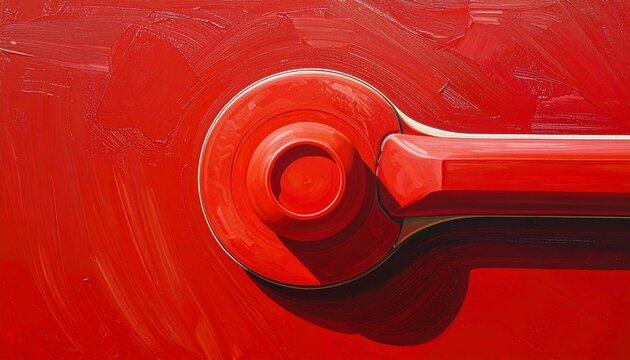 Close up of a bright red vintage car door handle.