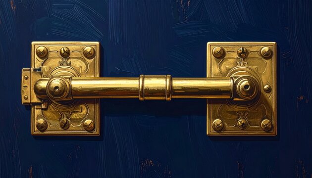Antique Brass Door Latch with Riveted Plates.