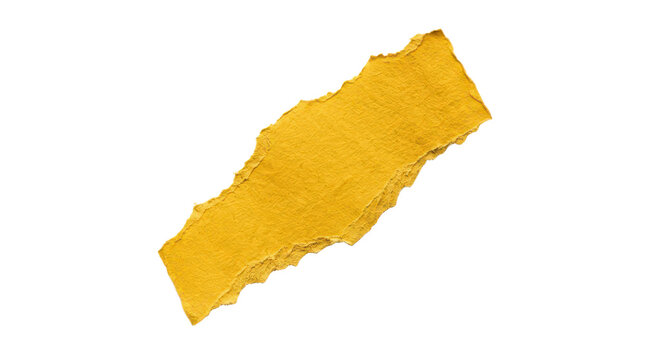 A single piece of torn yellow paper texture isolated on transparent background