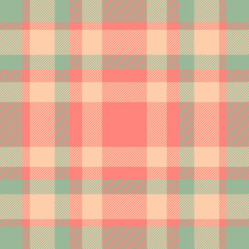 Square fabric pattern seamless, border vector texture check. Flannel plaid background textile tartan in orange and red colors.
