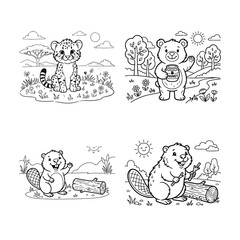 hand drawn vector illustration set of cartoon animals