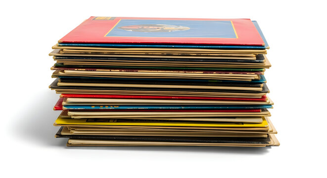 Stack of vintage vinyl record albums with collection nostalgia entertainment