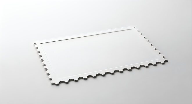 Single blank white postage stamp template with perforated template isolated